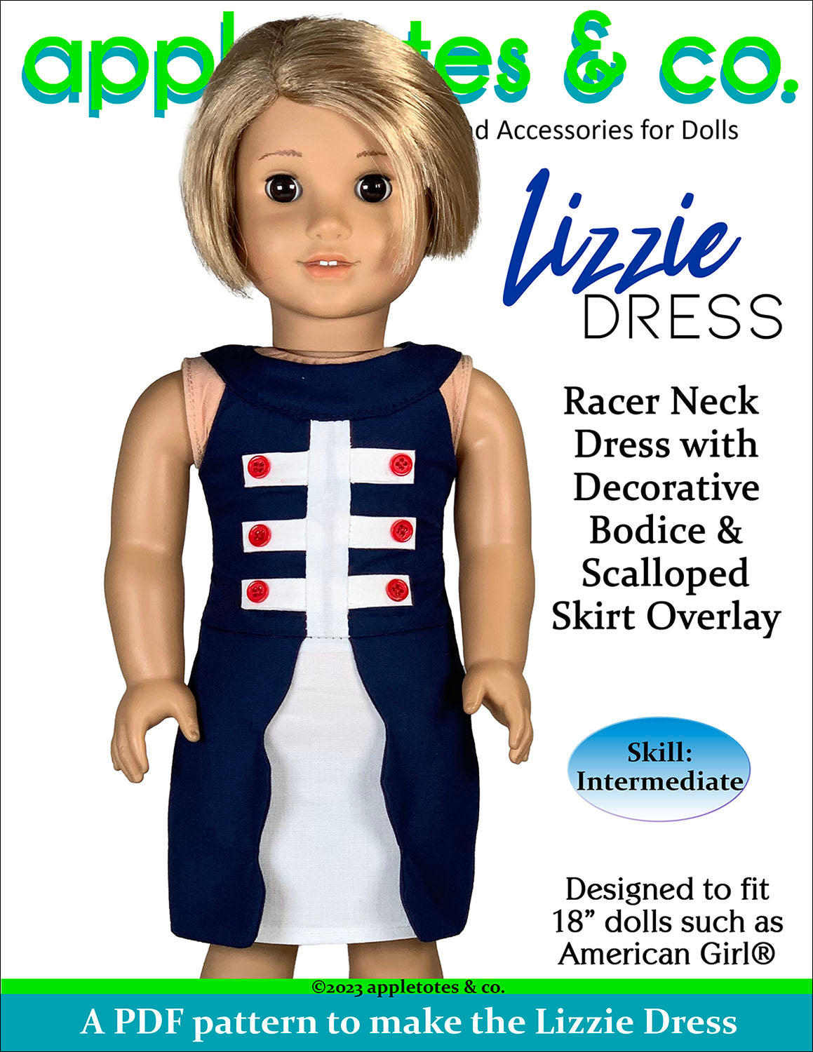 Lizzie Dress 18 Inch Doll Sewing Pattern Appletotes Co lizzie-dress-18-inch-doll-sewing-pattern-appletotes-co