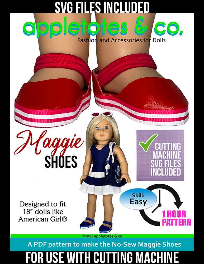 No-Sew Maggie Shoes 18 Inch Doll Pattern - SVG Files Included