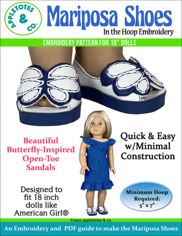 Mariposa Shoes ITH 18 Inch Doll Embroidery Pattern
