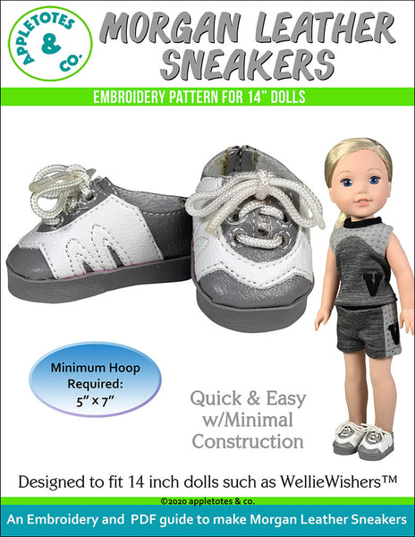 Leather Sneaker Collection (5 Pieces) ITH Embroidery Patterns for 14 Inch Dolls