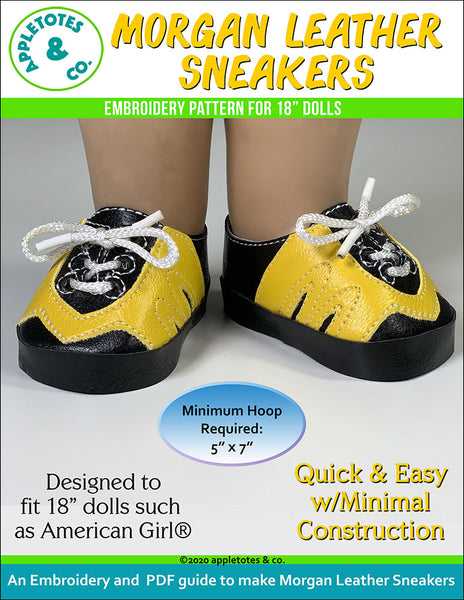 Morgan Leather Sneakers ITH Embroidery Pattern for 18 Inch Dolls