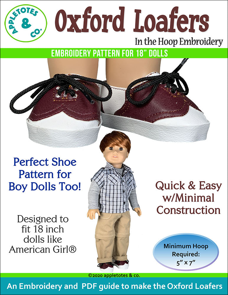 Oxford Loafers ITH Embroidery Pattern for 18 Inch Dolls