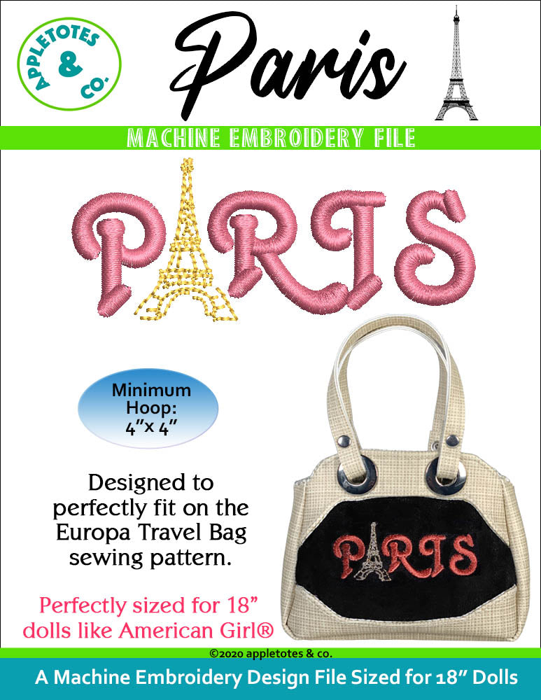 Paris Machine Embroidery File for 18 Inch Dolls