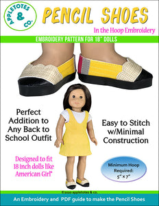 Pencil Shoes ITH Embroidery Patterns for 18 Inch Dolls