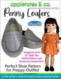 Penny Loafers Sewing Pattern for 14 Inch Dolls