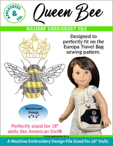 Queen Bee Machine Embroidery File for 18 Inch Dolls