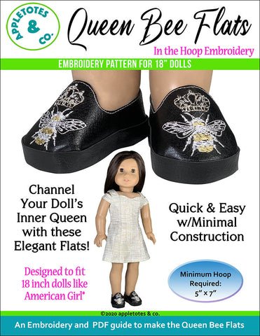 Queen Bee Flats ITH Embroidery Patterns for 18 Inch Dolls