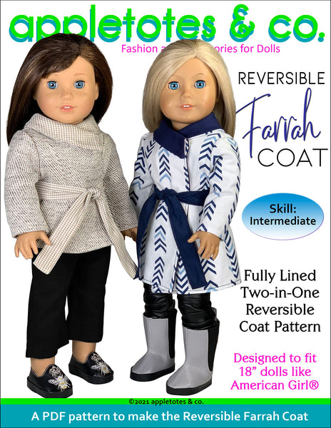 Reversible Farrah Coat 18 Inch Doll Sewing Pattern