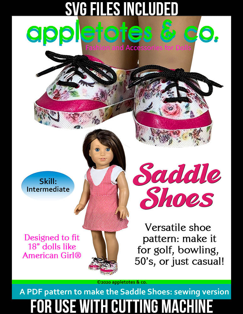 Saddle Shoes Sewing Pattern for 18 Inch Dolls - SVG Files Included