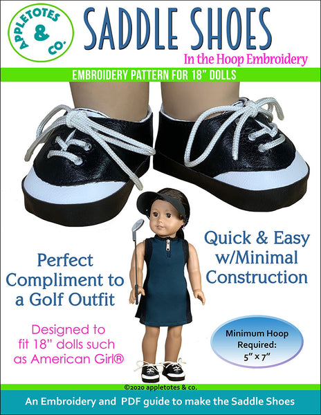 Saddle Shoes ITH Embroidery Pattern for 18 Inch Dolls