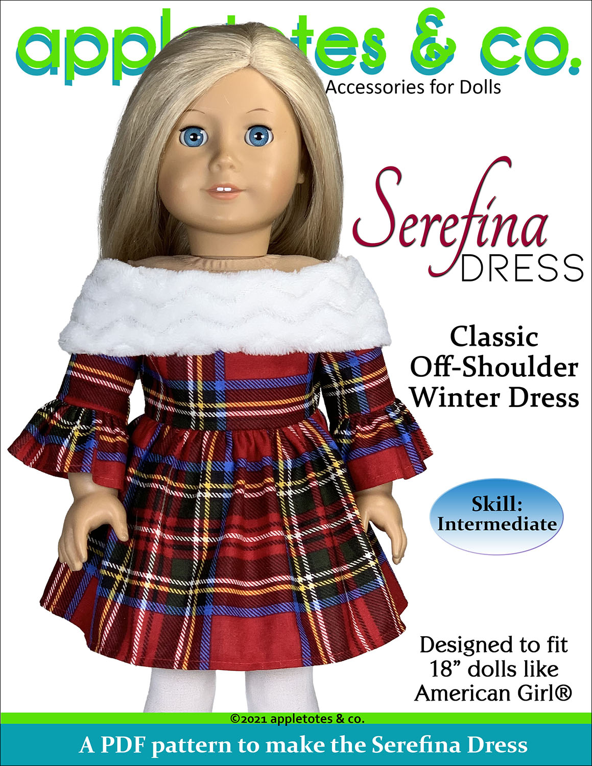 Apple - sweetdoll Serefina Dress 18 Inch Doll Sewing Pattern – Appletotes & Co.
