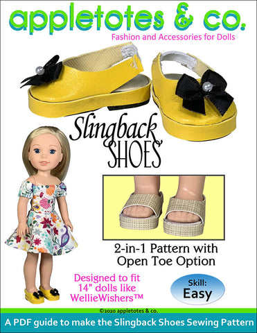 Slingback Shoes Sewing Pattern for 14 Inch Dolls