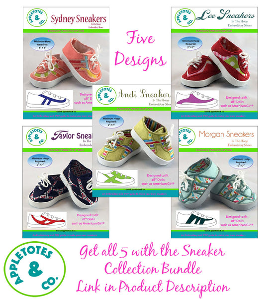 Sydney Sneakers ITH Embroidery Pattern for 14.5" Dolls