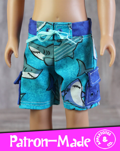 Surf's Up Board Shorts Sewing Pattern for 18" Dolls