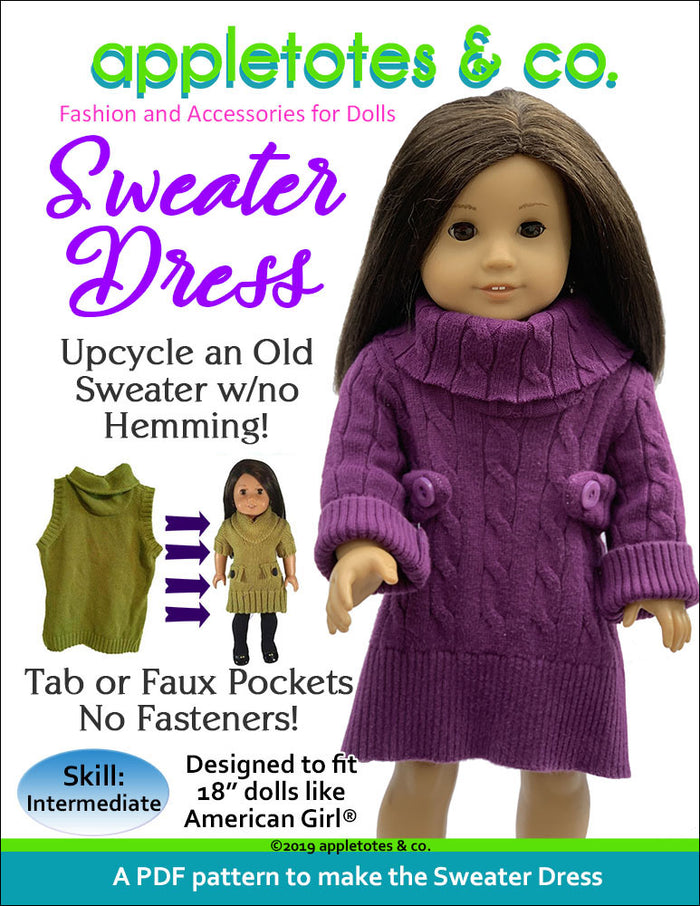 Sweater Dress Sewing Pattern for 18 Inch Dolls