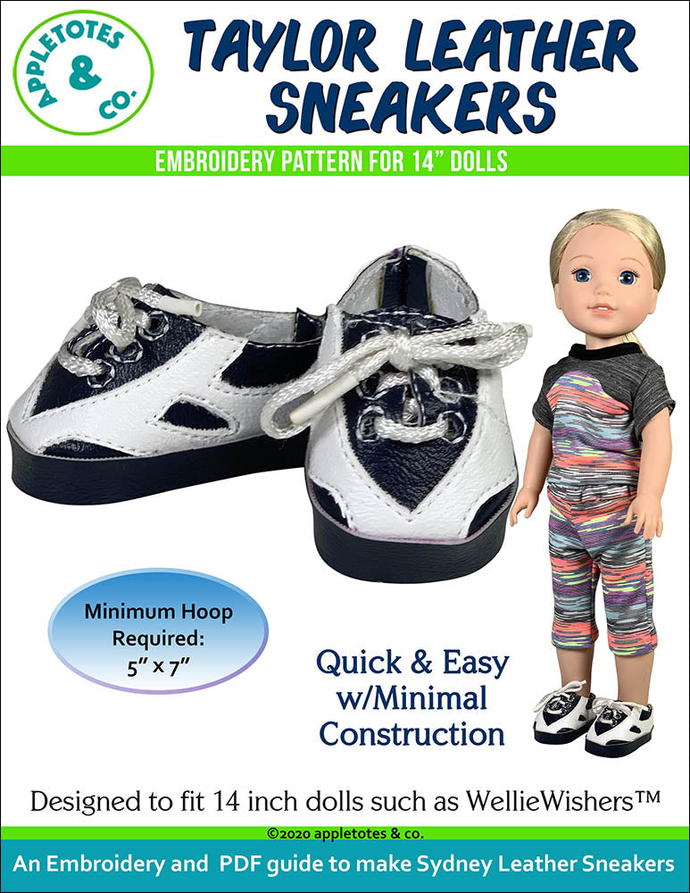 Taylor Leather Sneakers ITH Embroidery Pattern for 14 Inch Dolls