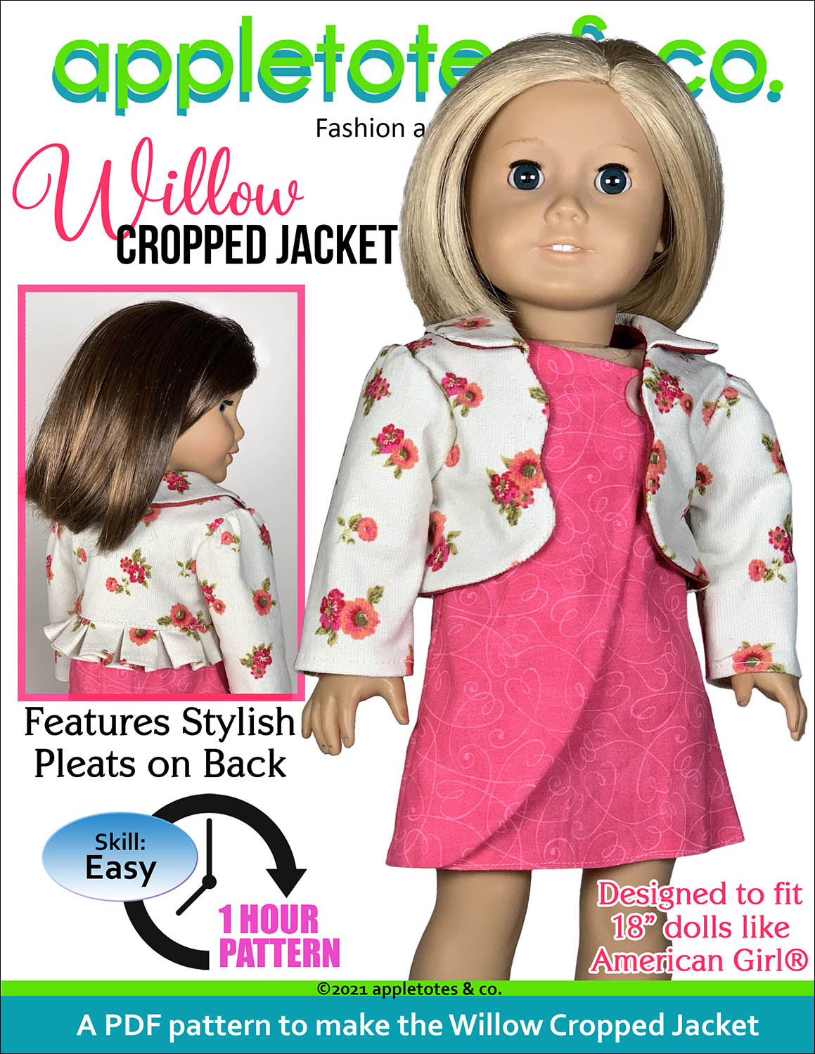 Willow Cropped Jacket 18 Inch Doll Sewing Pattern