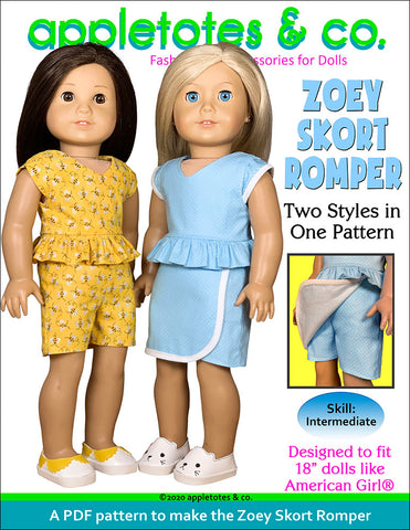 Zoey Skort Romper Sewing Pattern for 18 Inch Dolls